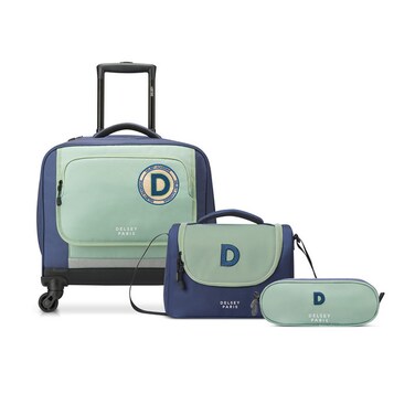 حقيبة مدرسية بعجلات من دلسي اكاديمي مكونة من 3 قطع + مقلمة + مجموعة حقيبة غداء