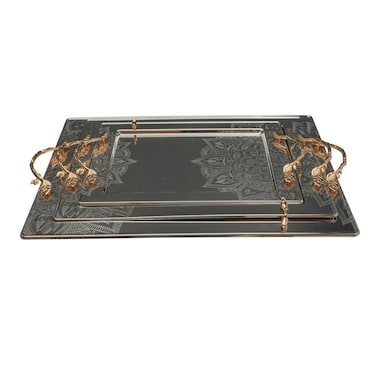 طقم صواني من 3 قطع من الستانلس ستيل، مستطيل - فضي