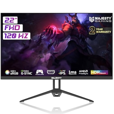 Majesty 22" FHD 1920 x 1080 Gaming Monitor, IPS, 120Hz (Overclocking up To 120Hz), 1ms, HDR, 100% sRGB, G-SYNC &amp; FreeSync, Built-in Speakers, HDMI &amp; VGA, VESA