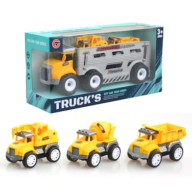 Kikibebe-Friction Truck With 2 Random Style Pull-Back Engineering Vehicle -Yellow
