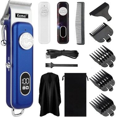 Kemei Professional Mens Hair Clippers Cordless Beard Trimmers Grooming Kit With LCD Display, Adjustable Clippers With Replacement Shell USB Rechargeable Haircut Set For Home Use &amp; Barbers