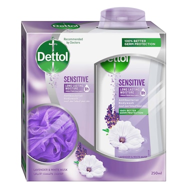 ديتول غسول الجسم للبشرة الحساسة  مع ليفة 250 مل