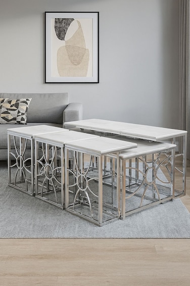 1+6 Marble Serving Table Set - Silver