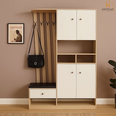 Multipurpose Wardrobe 120x32x200 - White and Beige