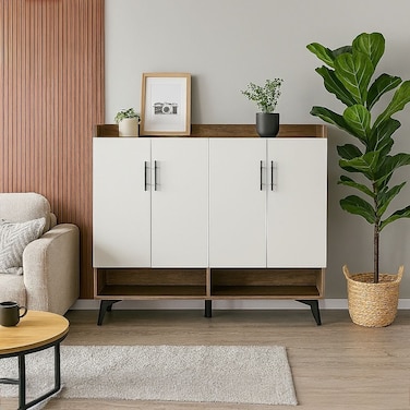 Multi-purpose shoe cabinet 120x32x94 - Wood - White