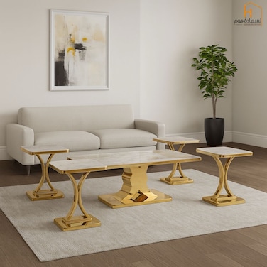 طقم طاولات خدمة استيل 1+4 - ذهبي