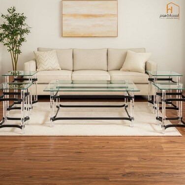 طقم طاولات ستيل اكرليك مستطيل - اسود -4+1 قطع