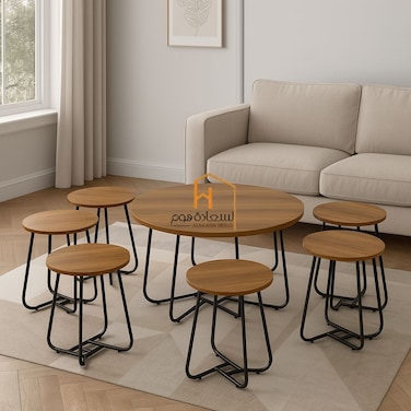 6+1 Wooden Service Table Set - Brown