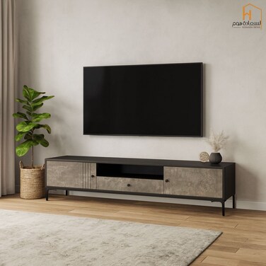 وحدة تلفزيون- 140×40×50سم- رصاصي و اسود