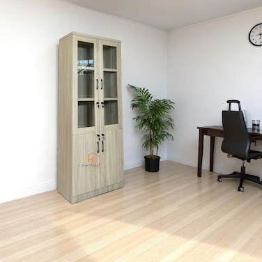 Two-door office bookcase with wooden back - beige - 80 x 40 x 200 cm