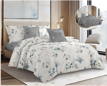 مفرش صيفي وجهين سادة ومشجر- 4 قطع - نفر ونص  - 6