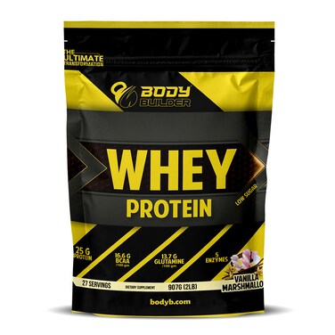 Body Builder Whey Protein, 25g High Quality Protein with 5 Digestive Enzymes, Vanilla Marshmallow - 2LB