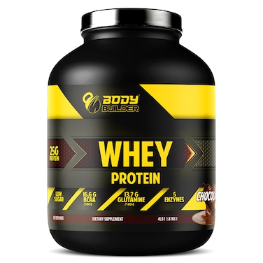 Body Builder Whey Protein, 25g High Quality Protein with 5 Digestive Enzymes, Chocolate Wafer - 4LB