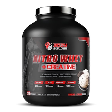 Body Builder Nitro Whey + Creatine, 31g Whey Protein, 5g Creatine, 37 Servings, Cookies &amp; Cream - 4LB