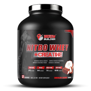 Body Builder Nitro Whey + Creatine, 31g Whey Protein, 5g Creatine, 37 Servings, Chocolate Coconut - 4LB
