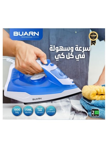 Buarn Professional 1800W Steam Iron, Ni-F189B With Adjustable Thermostat, 380ml Water Tank, Copper Power Cord, And Multi-Function (Dry, Spray, Steam, Burst Steam, Self-Clean)