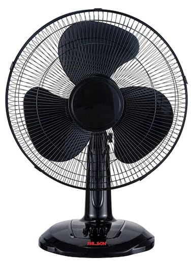 مروحة طاولة بالسون 16 بوصة، 3 شفرات، بقدرة 45 واط، مزودة بثلاث سرعات للهواء، تعمل بهدوء، باللون الأسود. الموديل 40065