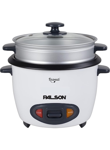 Palson Electrical Rice Cooker 1.8L, Non-Stick Coating For Easy Cleaning, Includes Aluminum Steamer, White - 40024