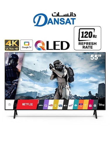 دانسات 55 بوصة - QLED - 4K UHD - 120 هرتز - Google TV - HDR 10 - جهاز استقبال داخلي - DTD55BUQLED120HZ 4K Smart TV-1 أسود