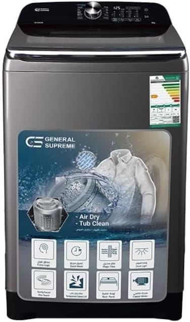 GS General Supreme GS10B25K Automatic Washing Machine Top Load 10 Kg, 10 Programs, GS10B25K, Dark Silver (Installation Not Included)