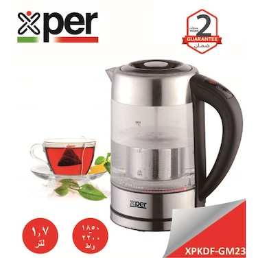 غلاية ماء اكسبير زجاج لمس مع فلتر 2200 واط 1.7 لتر XPKDF-GM23