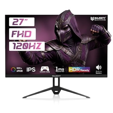 شاشة ألعاب ماجيستي 27 بوصة FHD 1920x1080، IPS، 120Hz، 1ms، HDR، ‎100% sRGB، G-SYNC & FreeSync، سماعات مدمجة، VGA & HDMI، VESA