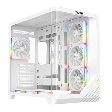 صندوق كمبيوتر ماجيستي ميد تاور بوليفارد، إضاءة أمامية أنيقة، 7 مراوح ARGB إنفينيتي 120 ملم، دعم ATX، يدعم مبرد مائي 360mm، منافذ Type-C و2×USB 3.0، تصميم يدعم التوصيل الخلفي، أبيض