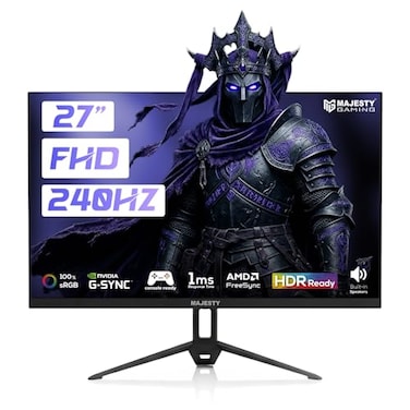 Majesty 27" FHD 1920x1080 Gaming Monitor, IPS, 240Hz, 1ms, HDR, 100% sRGB, G-SYNC &amp; FreeSync, Built-in Speakers, DisplayPort &amp; HDMI, VESA