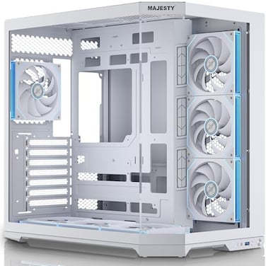 Majesty Mavera Pro Mid Tower PC Case, 7 Pre-Installed Infiniti ARGB Fans, ATX Support, 360mm Water Cooler Support, Type-C &amp; 2 x USB 3.0 Ports, Back-Connect Design, White