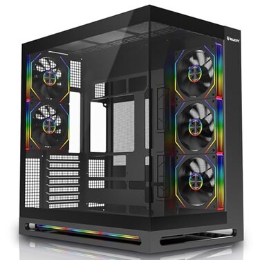 Majesty Falcon Mid-Tower PC Case, Hi-End Pro Design, 8 Pre-Installed 120mm Infinity ARGB Fans, ATX Support, 360mm Water Cooler Support, Type-C &amp; 2 x USB 3.0 Ports, Back-Connect Design, Black