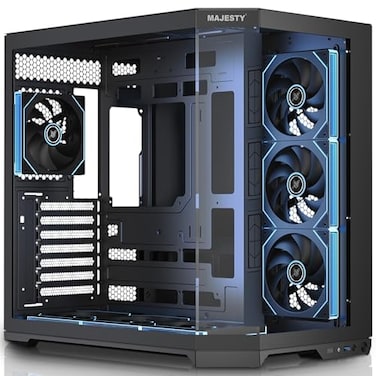 Majesty Mavera Pro Mid Tower PC Case, 7 Pre-Installed Infiniti ARGB Fans, ATX Support, 360mm Water Cooler Support, Type-C &amp; 2 x USB 3.0 Ports, Back-Connect Design, Black