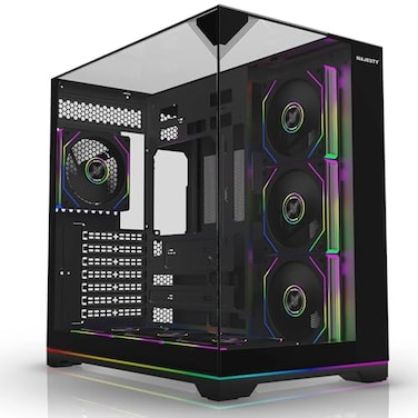 Majesty X Space Plus Mid-Tower PC Case, 7 x 120mm Infinity ARGB Fans, ATX Support, 360mm Water Cooler Support, Type-C &amp; 2x USB 3.0 Ports, Back-Connect Design, RGB Ambient Lighting, Black