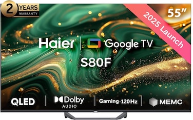 تلفزيون هاير جوجل ذكي H55S80FUX مقاس 55 بوصة 4K QLED   ألعاب عند 120 هرتز   دولبي فيجن واتموس   MEMC/VRR/ALLM   ذاكرة 2+32GB RAM/ROM / روم /كروم كاست/ HDMI 2.1   تصميم ممتاز بدون حواف، لون أسود