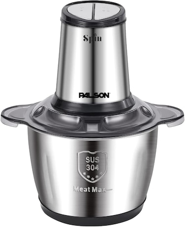 Palson Food Chopper Stainless Steel 3L, Double Stainless Steel Blades For Efficient Chopping, 3L Capacity For Chopping Meat And Vegetables, Silver - 40043