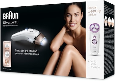 Braun Silk-Expert 5 IPL BD 5009 Hair Removal with SkinSpa Sonic Body Exfoliator, White/Bronze