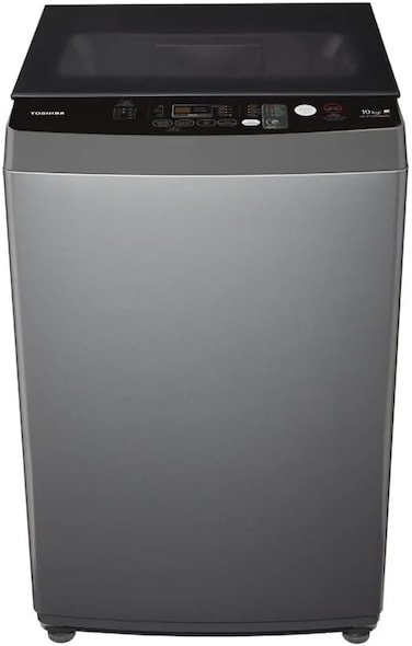 توشيبا غسالة تحميل علوي، فضي، 450 واط، 55×56.5×96 سم، سعة 10 كجم، مدخل ماء ساخن/بارد، سرعة دوران 650 دورة في الدقيقة، 8 برامج، 42 كجم (غير شامل التركيب)