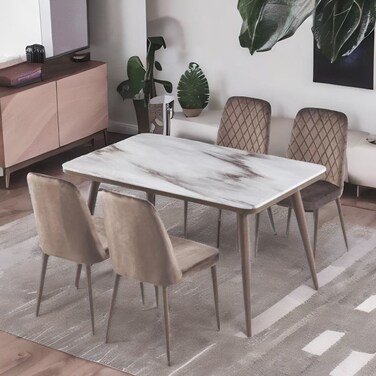 طاولة طعام رخام 4 كرسي بني