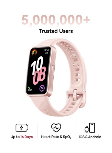 هواوي - باند 10 ساعة ذكية متوافقة مع iOS أندرويد مساعد الصحة النفسية شحن سريع بطارية قوية ارتداء مريح تحليل نوم احترافي إطار بوليمر متين وردي