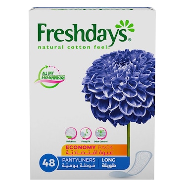 Freshdays Daily Liners Long Sanitary Pads White 48 count