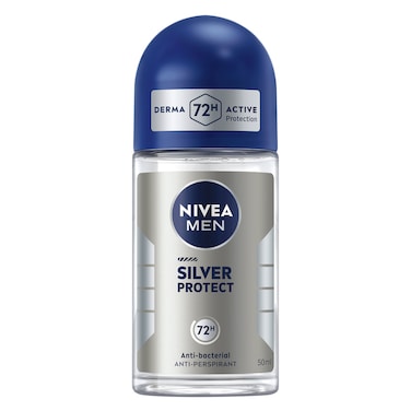 NIVEA MEN Antiperspirant Roll-on for Men, 48h Protection, Silver Protect Antibacterial, 50ml