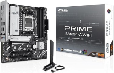 ASUS Prime B840M-A WiFi Motherboard Socket AMD AM5 (AMD B840, mATX, DDR5 Memory, 3X M.2, PCIE 4.0, WiFi 6E, Aura Sync)