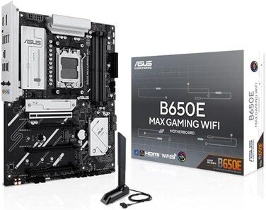 ASUS B650E MAX GAMING WIFI, AMD ATX Motherboard, 8, 2, 1 Phase Power, DDR5 Slot, PCIE 5.0, 3 M.2 Slots, Wi-Fi 6E, Ethernet Realtek 2.5Gb, DisplayPort, HDMI, USB-A and USB-C 10Gbps, Aura Sync