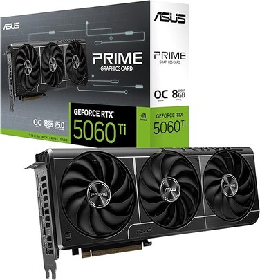 ASUS Prime GeForce RTX 5060 Ti 8GB GDDR7 OC Edition Gaming Graphics Card (Nvidia GeForce RTX5060Ti DLSS 4, 2.5-Slot Design, PCIE 5.0, 3X DisplayPort 2.1B, 1x HDMI 2.1B, PRIME-RTX5060TI-O8G)