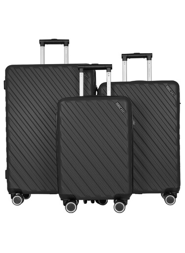 مجموعة حقائب سفر خفيفة الوزن من مادة ABS ذات جوانب صلبة وعجلات دوارة مكونة من 3 قطع مع قفل مقاس 20/24/28 بوصة - أسود