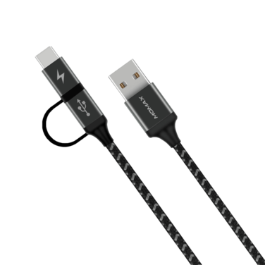 سلك شاحن موماكس زيرو 2 في 1 Type-C و Micro بطول 1 م - اسود
