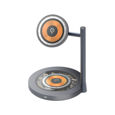 شاحن لاسلكي وستاند موماكس مغناطيسي بقوة 15 واط لكل شاحن مصنوع من الألمونيوم - رمادي