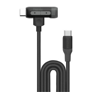 سلك شاحن موماكس 2 في 1 من USB-C إلى USB-C و آيفون مضفر بطول 1.5 م - أسود