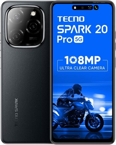 TECNO SPARK 20 PRO 5G (Startrail Black, 8GB+256GB)  108MP Ultra Clear Imaging   Super Ellipse Design   MTK D6080 5G Processor   6.78" 120Hz LTPS LCD Display   5000mAh Battery with 33W