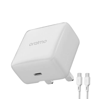 شاحن جداري أورايمو بوركيوب شيك بتقنية GaN بمنفذ USB-C وبقوة 20 واط مع سلك شاحن - أبيض