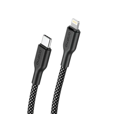 سلك شاحن اورايمو الترا دورابل من USB-C الى ايفون مضفر بطول 1 م وبقوة 45 واط - أسود